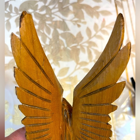 VTG  Hand Carved Wooden Eagle Bird Statue Figurine Brown Open Wings USSR Sz 9” - Picture 4 of 7